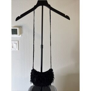 Women's Black Beaded Fringe Mini Evening Bag Vintage 90s–Y2K Cocktail Purse